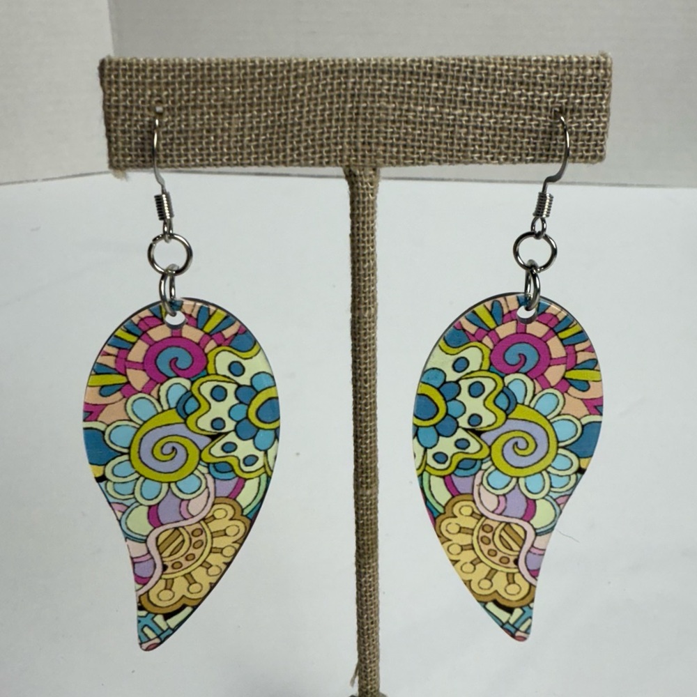 Handmade Colorful Retro Groovy Paisley Earrings NEW Acrylic